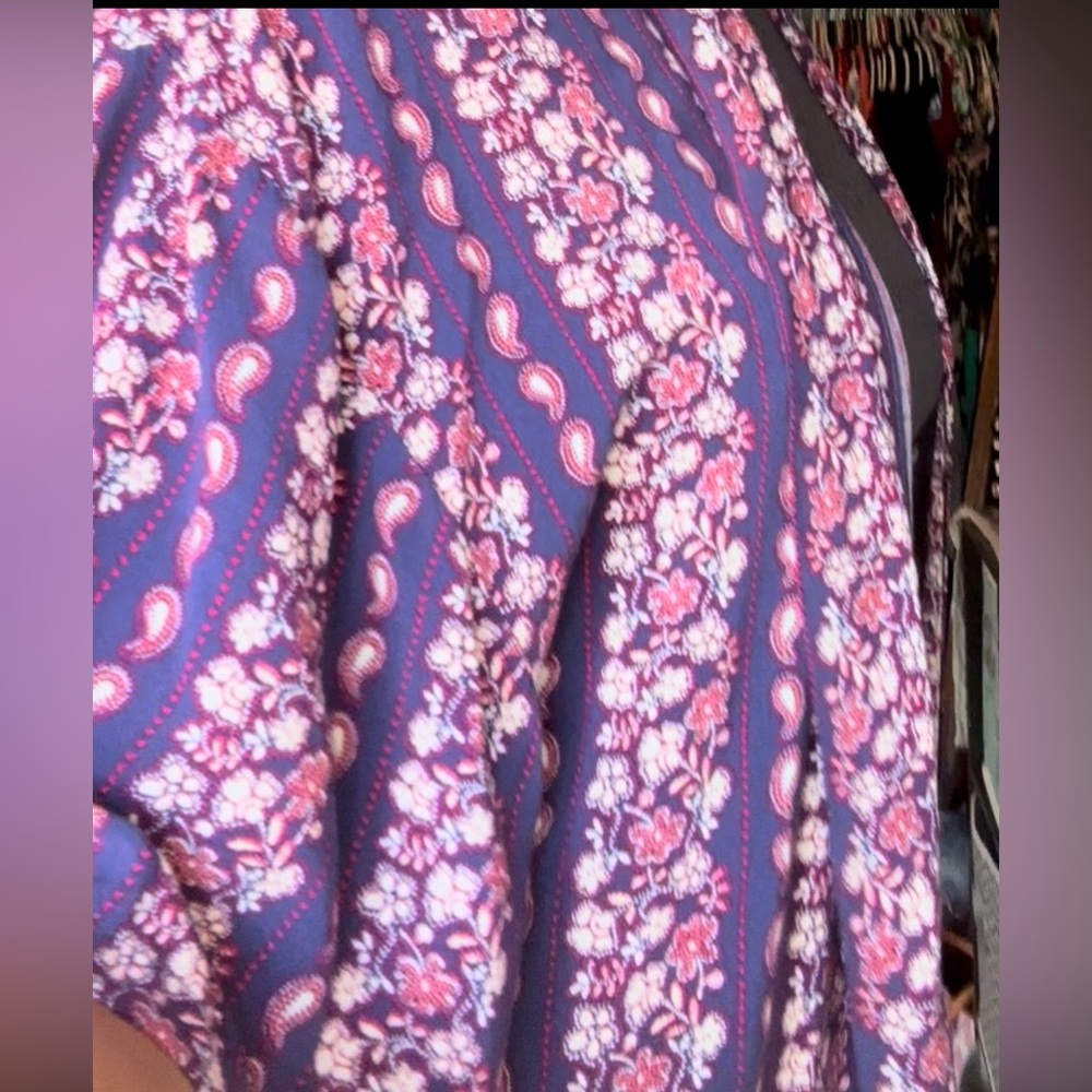 Bongo Blue Red White Scarf Print Fringe Kimono Jacket Women Juniors S/M - Picture 11 of 11